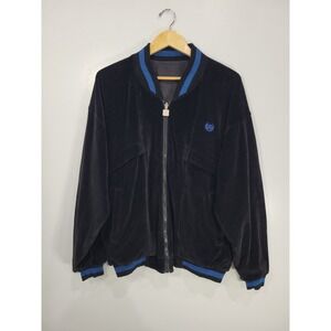 Givenchy Activewear Reversible Bomber Jacket Mens Medium Black Velvet Blue Silk